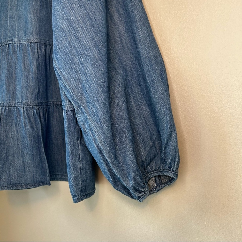 Old Navy Chambray Tiered Peplum Peasant Top Boho Balloon Sleeve – Size M - Picture 5 of 11